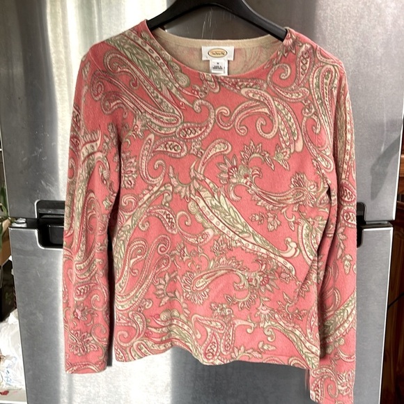 Talbots Sweaters - Talbots silk/ cashmere paisley print women’s size M sweater pink w/cream & green